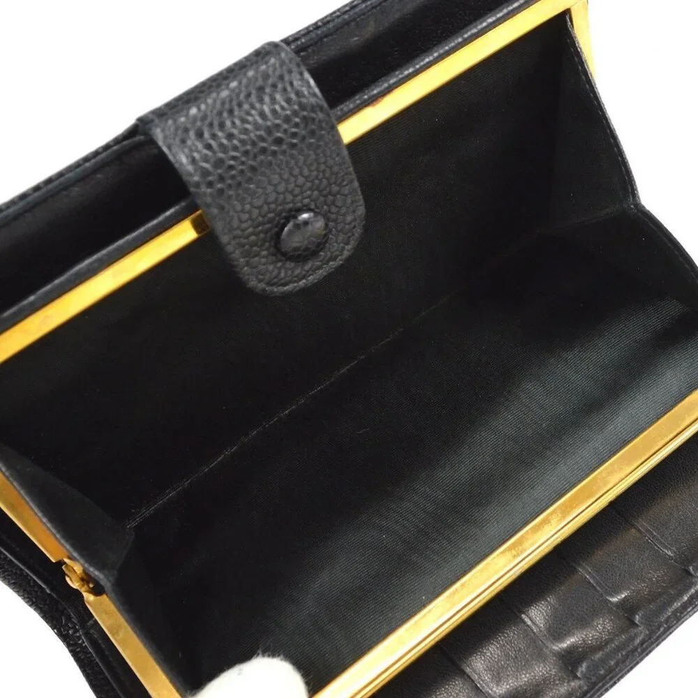 Chanel Long Bifold Wallet Purse Black Calfskin